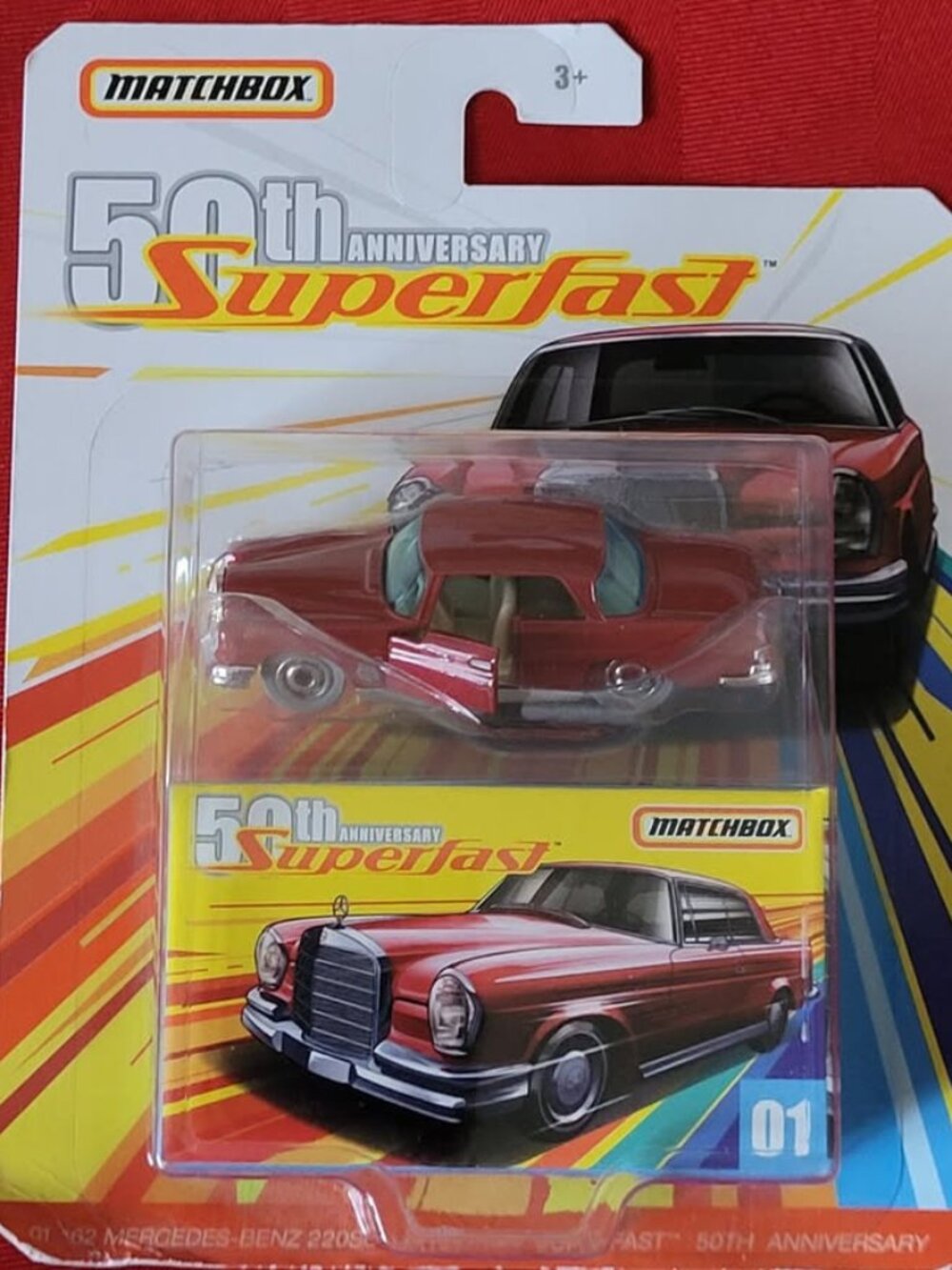 2018 MATCHBOX, 50TH. ANNIVERSARY 1962 MERCEDES BENZ 220SE, #1, MINT IN PACKAGE!!